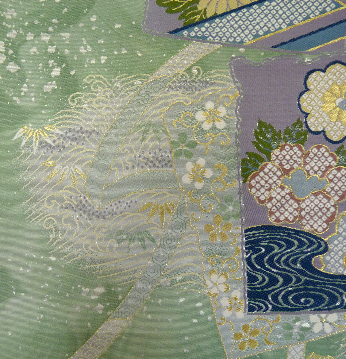 K-5074 名古屋帯 短冊 花柄 可愛いデザイン 九寸 正絹 レディース